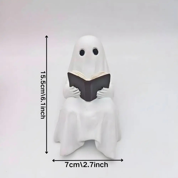 Figurine Halloween BookyGhost | Petit esprit lecteur | Figurine déco en résine | 12 x 7 x 6 cm
