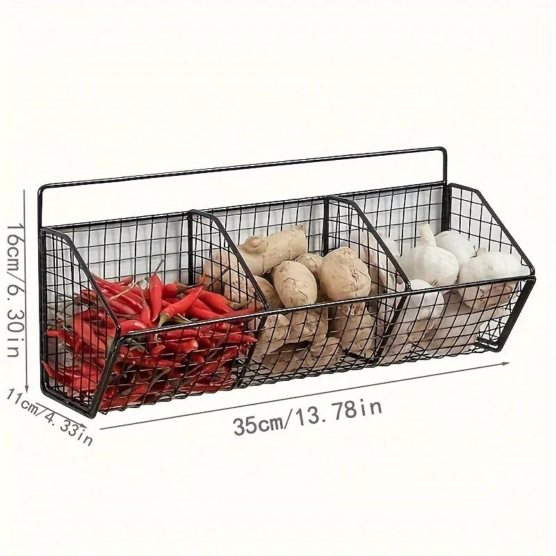 KÜCHENKORB 3in1 Étagère de rangement | Pour oignons, ail & gingembre | Inoxydable & montage mural – Noir
