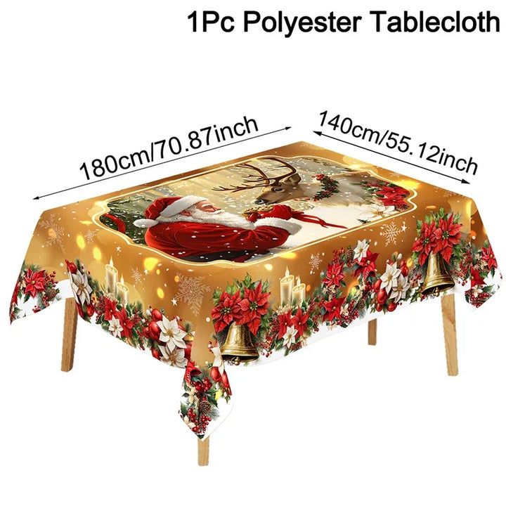 Nappe de Noël GoldenFest | Design Santa en Or | Lavable & Élégante | Parfaite pour Noël & Nouvel An 2026