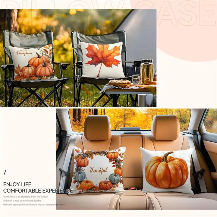 Housse de coussin CosyGratitude | Motif de gratitude automnal | Velours Peach Skin | 45×45 cm