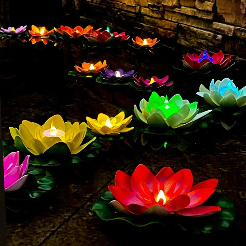 Lampe Lotus Flottante LUMILYA | Capteur d'eau LED | Lumière Blanc Chaud | Pour Étang, Jardin & Fêtes
