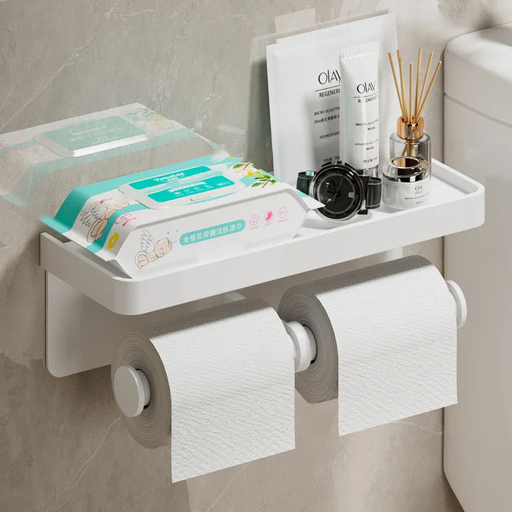 Support de papier toilette mural | Alliage d'aluminium | Sans perçage | Gris/Noir/Blanc