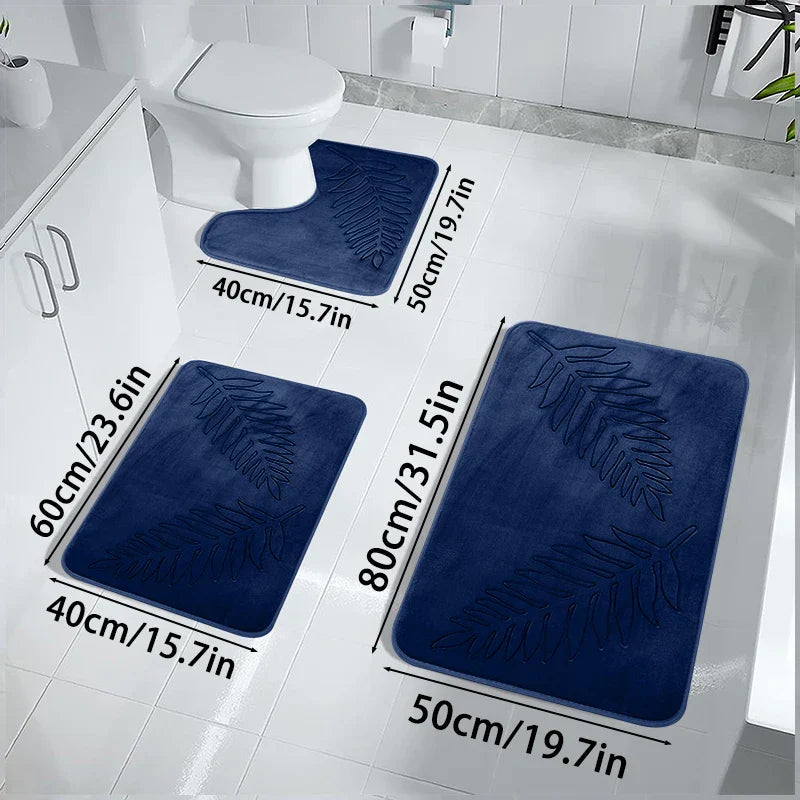 Set de Tapis de Bain SoftLuxe 3 pièces | Mousse à Mémoire & Coral-Fleece | Antidérapant & Sèche Rapidement | Lavable