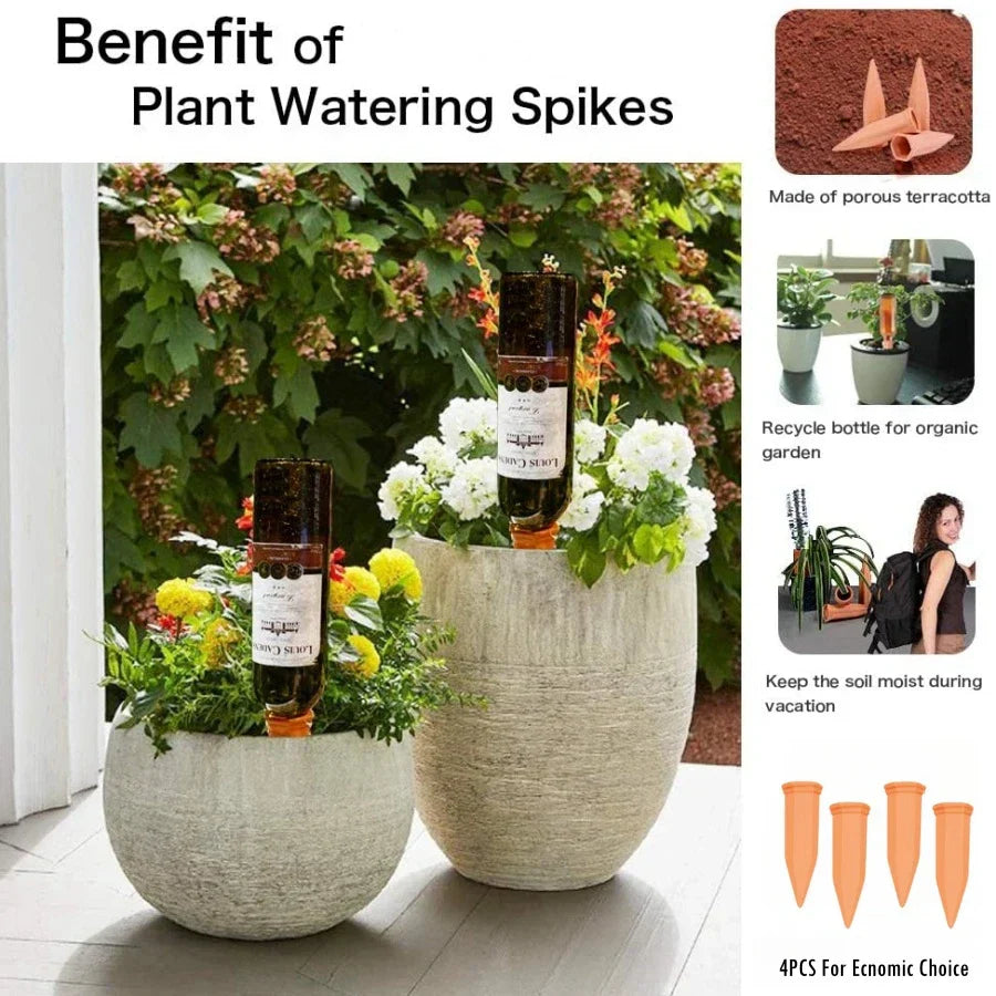 Piquets d'irrigation TERRAFINA | Ensemble de 4 | Auto-irrigation en terre cuite | Pour plantes d'intérieur et d'extérieur | Irrigation pendant les vacances