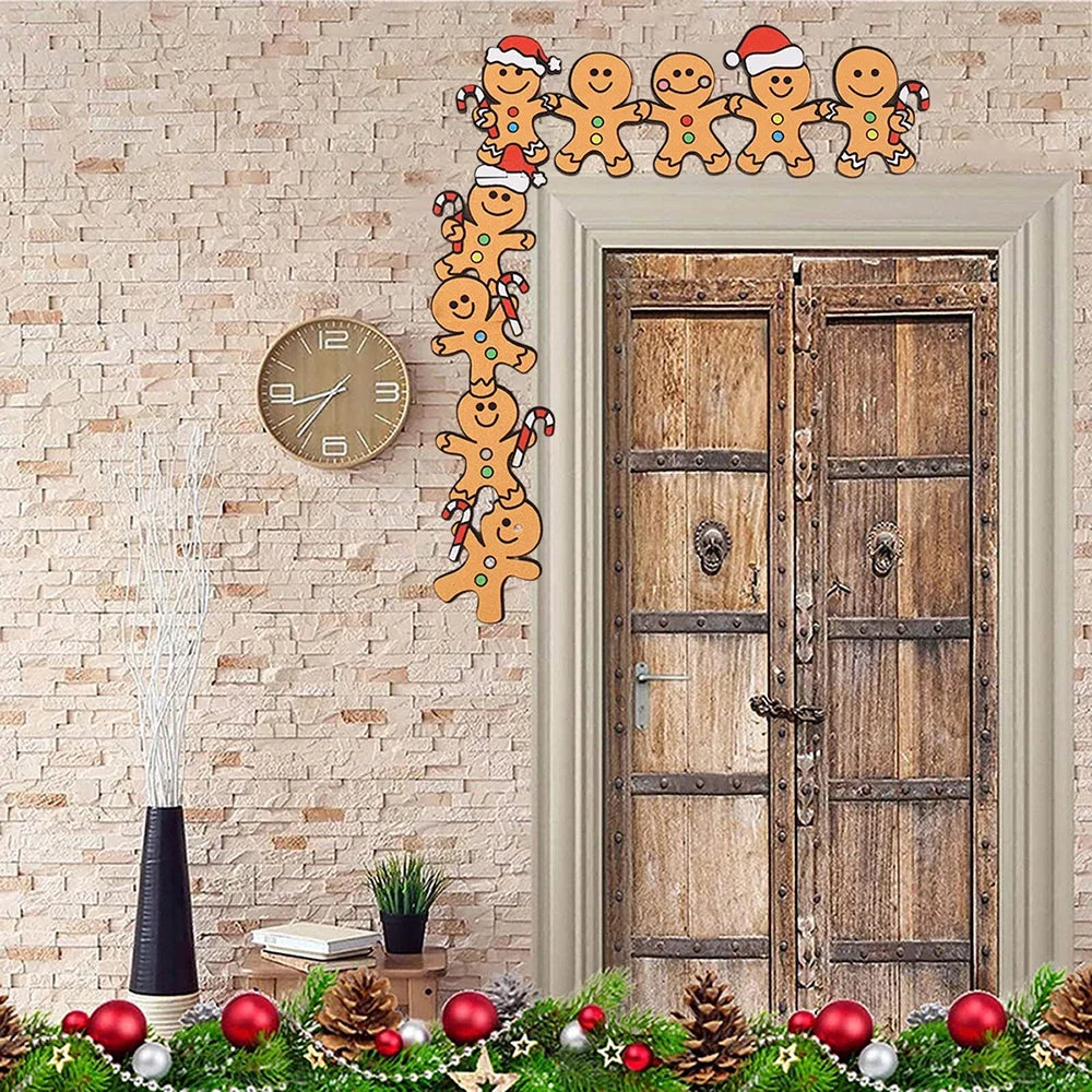 SweetJoy Bonhomme en pain d'épice Décoration de porte | Avec bonnet de Noël & canne en sucre | Décoration de Noël pour cadres de porte & murs