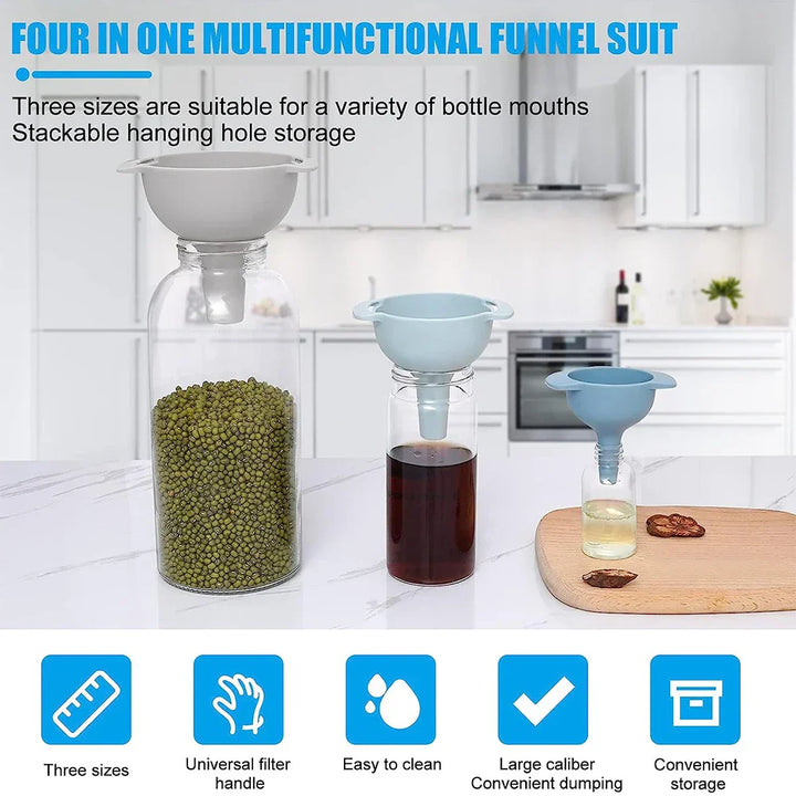 Ensemble de Funnels Nordivo 4in1 FunnelPro | Entonnoirs de cuisine sans BPA avec filtre | Alimentaire et empilable | Pour l'huile, les liquides et les épices