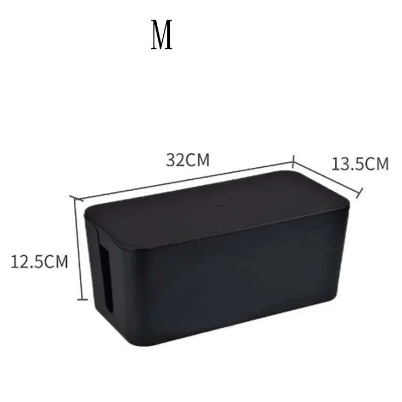 Kabelux Boîte à câbles avec couvercle | 32×13×12 cm | Organisateur de prises et de câbles de chargement | Protection contre la poussière pour adaptateurs et routeurs
