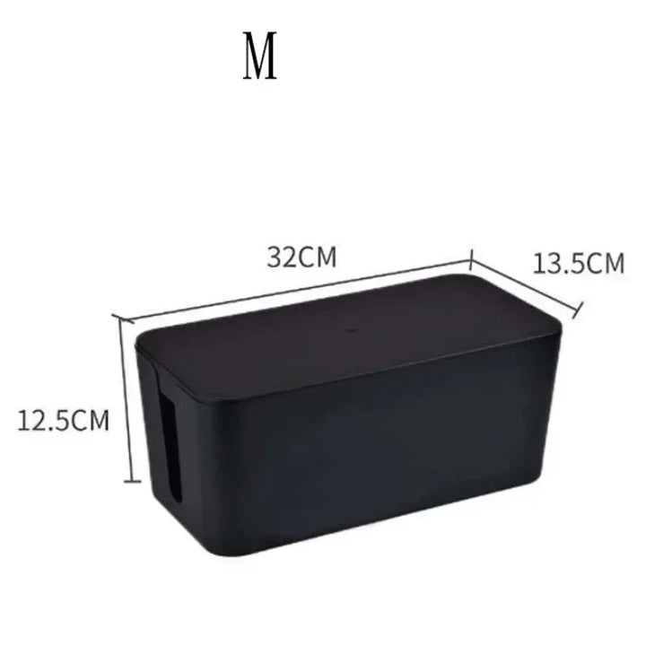 Kabelux Boîte à câbles avec couvercle | 32×13×12 cm | Organisateur de prises et de câbles de chargement | Protection contre la poussière pour adaptateurs et routeurs