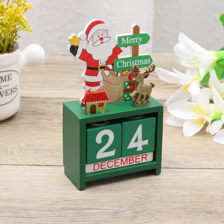 Calendrier de compte à rebours de Noël en bois | Père Noël, renne & bonhomme de neige | Décoration de table artisanale | Édition hivernale limitée