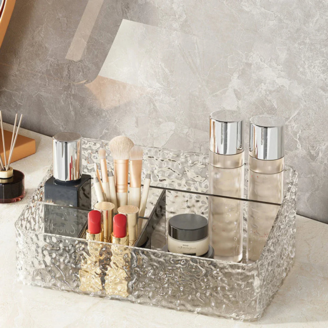 Boîte Organisatrice de Maquillage ClaryLux | Design Ondes d'Eau | Grande Capacité | Forme Trapézoïdale Ouverte