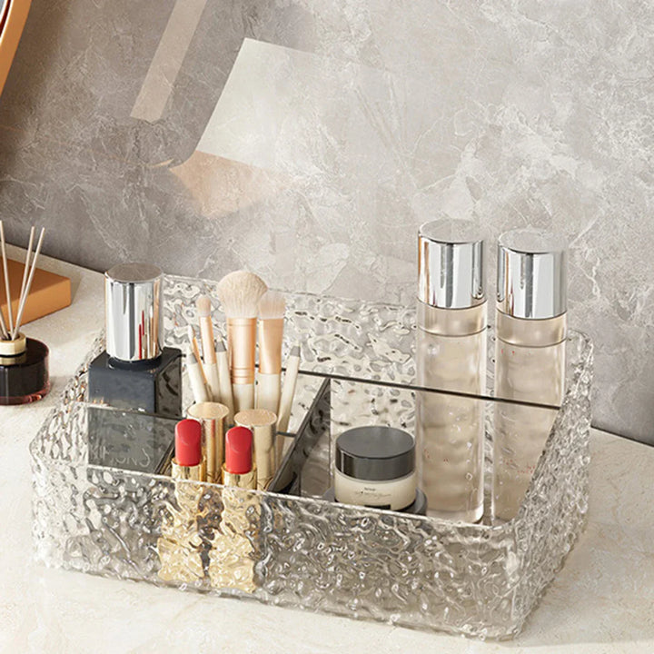 Boîte Organisatrice de Maquillage ClaryLux | Design Ondes d'Eau | Grande Capacité | Forme Trapézoïdale Ouverte