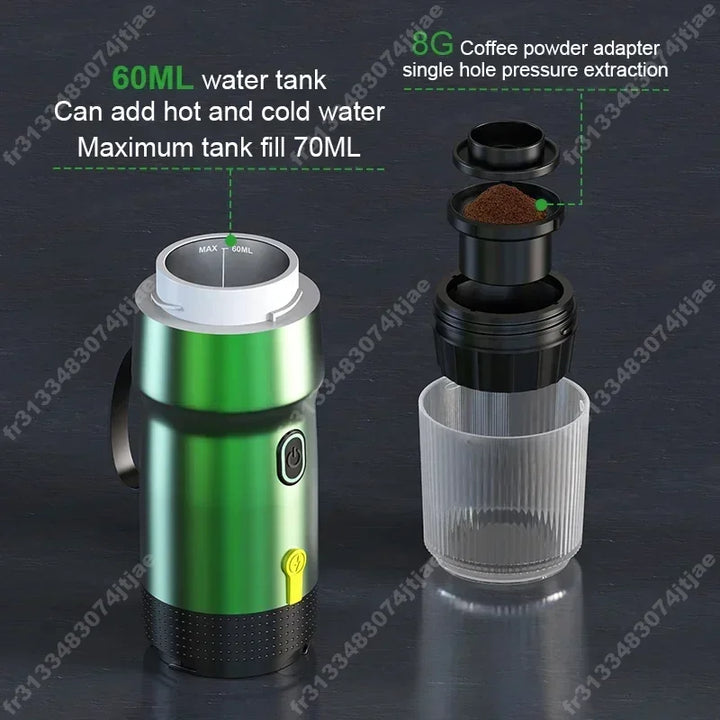 Machine à expresso portable | 3-en-1 capsules & poudre | Pression de 15 bars | Pour voiture, voyage & maison