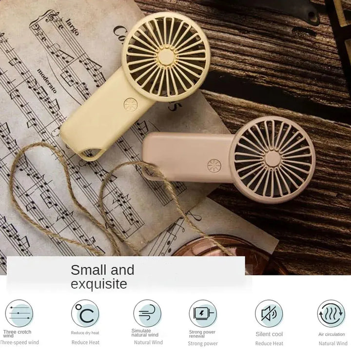Brisola Mini Ventilateur à Main avec Chargement USB | 3 Vitesses & Affichage LED | Ventilateur Portable à Batterie pour Bureau, Voyage & Sport