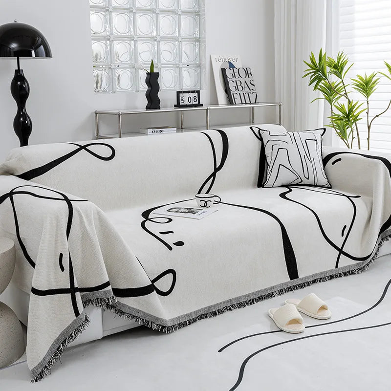Velvyn | Housse de canapé en chenille | Housse complète de canapé et couverture en noir | Anti-poussière, doux et polyvalent | Lavable et facile d'entretien