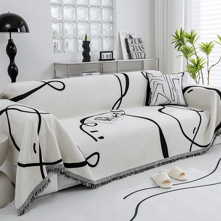 Velvyn | Housse de canapé en chenille | Housse complète de canapé et couverture en noir | Anti-poussière, doux et polyvalent | Lavable et facile d'entretien