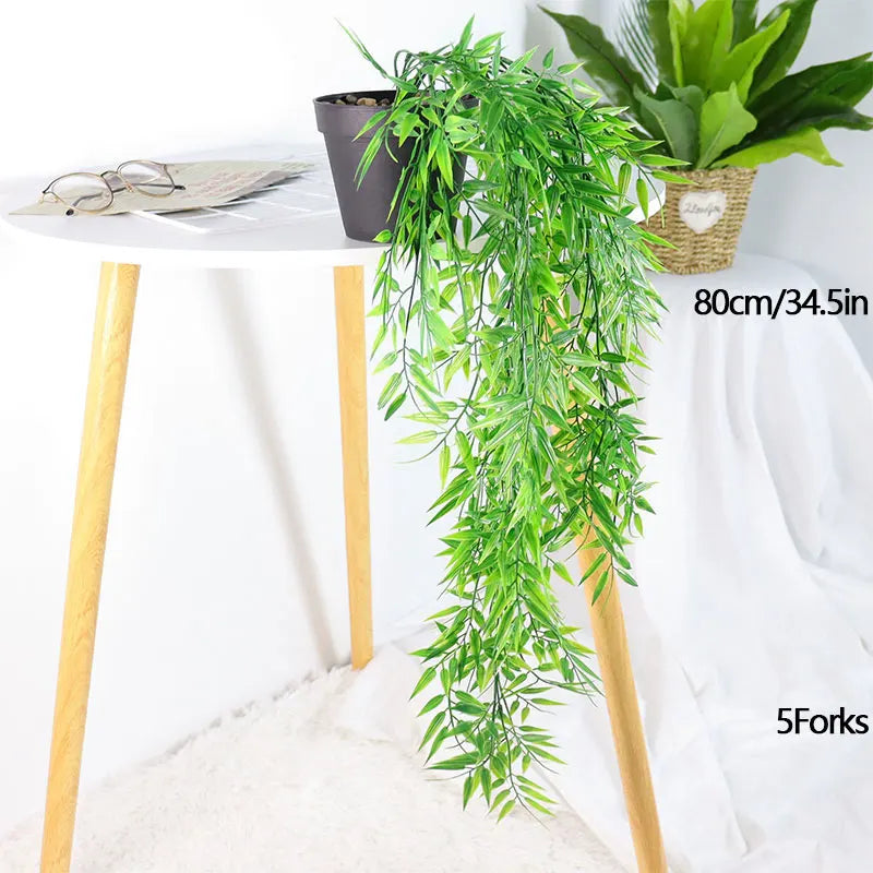 Plante suspendue artificielle | Feuilles de bambou et de saule tropicales | 80–105 cm | Décoration murale et de jardin