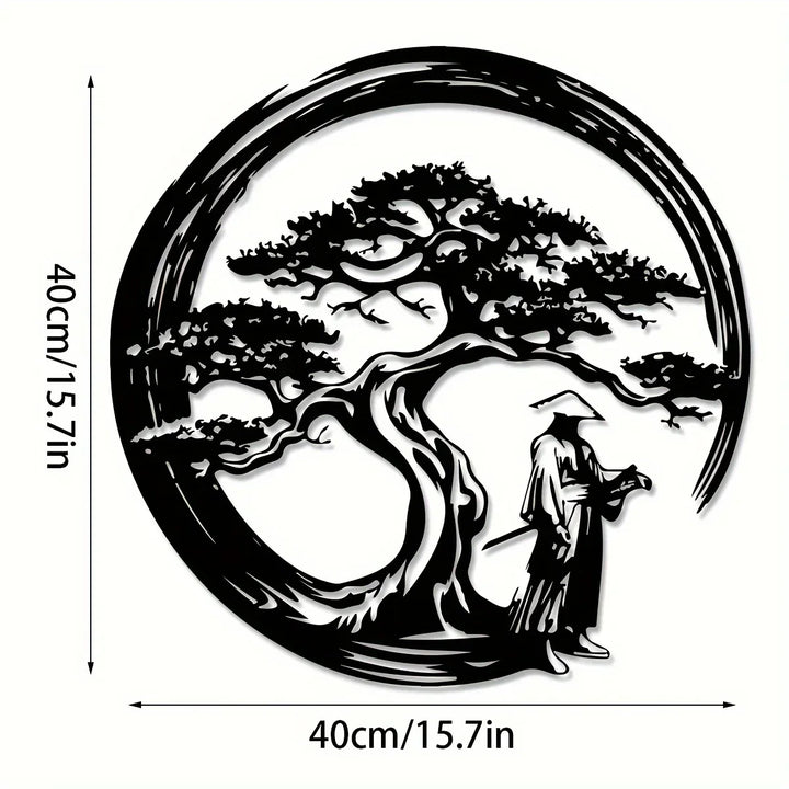 ZENORA Décoration Murale Métallique Bonsai | Design Japonais avec Torii & Enso | 40 × 40 cm