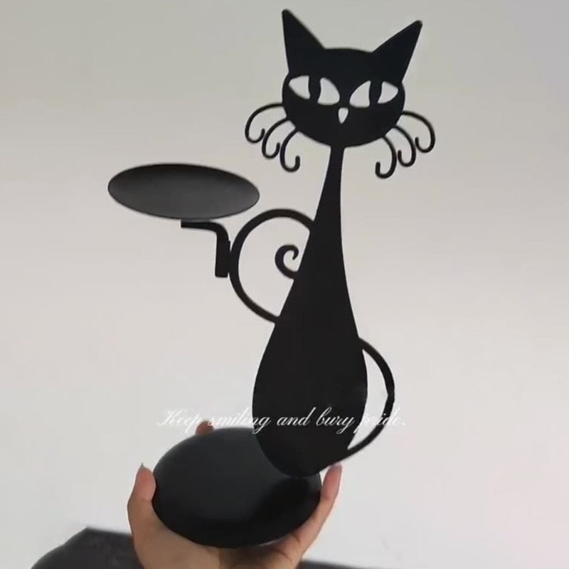 Bougeoir NoctiCat | Design Vintage Chat | Fer Noir | Protecteur & Élégant