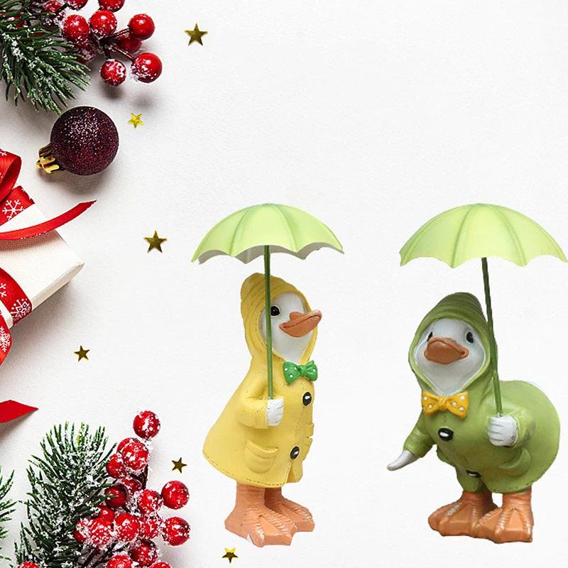 Figurines de jardin Canards 2 pièces | Peints à la main | Résine résistante aux intempéries | 12x6 cm