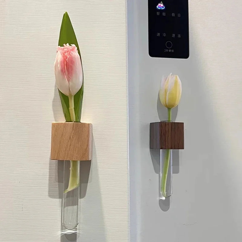 MagnaVase | Vase à tubes à essai magnétique en bois | Décoration créative pour la maison | Fait main & Stylé