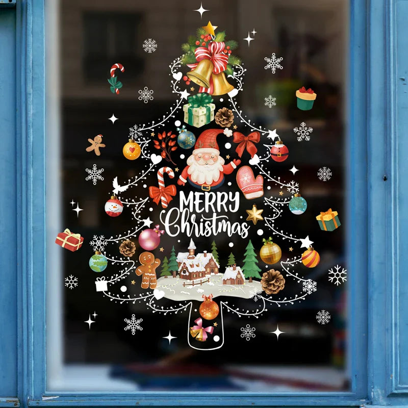 Glimoria | Autocollants de fenêtre de Noël 2025 | Père Noël & Sapin de Noël | Autocollants de fenêtre amovibles pour verre & murs | Décoration festive pour Noël & Nouvel An