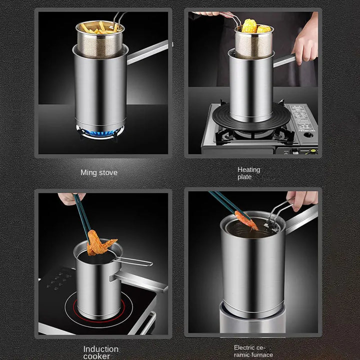 Frittier-Topf Kujira ProFry | Casserole en acier inoxydable avec passoire & couvercle | Pour Tempura, frites, pâtes & plus | Ø environ 24 cm