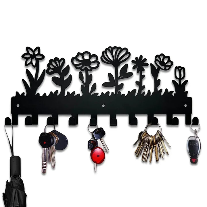 KeyLuma Porte-clés mural | Support de clés en métal avec 5 crochets | Crochet mural noir avec motif décoratif | Design robuste & Surface de haute qualité