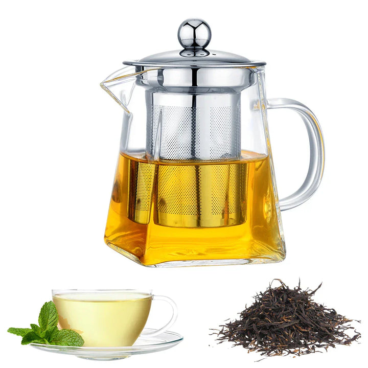 Teavora Théière en verre avec filtre en acier inoxydable | Résistante à la chaleur & Lavable au lave-vaisselle | Pour thé en vrac & fleurs de thé | 550/750/950 ml