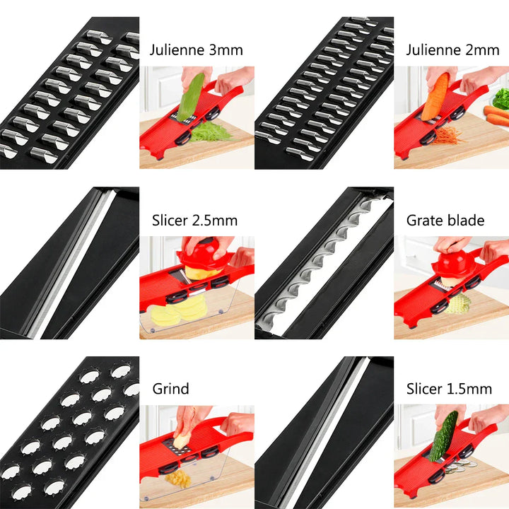 Ensemble de coupe de légumes 9 pièces | Avec boîte de collecte et protection des doigts | SchnittMeister Pro en rouge