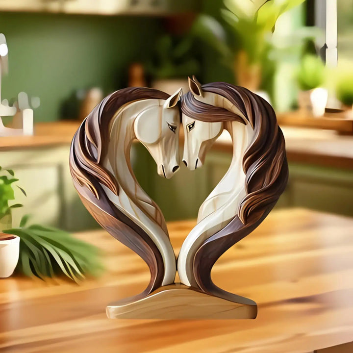 Sculpture de Cheval Equora | Sculpture en Bois de Cheval | Design 2D en Pose d'Étreinte | Décoration pour Salon, Bureau & Chambre d'Enfant