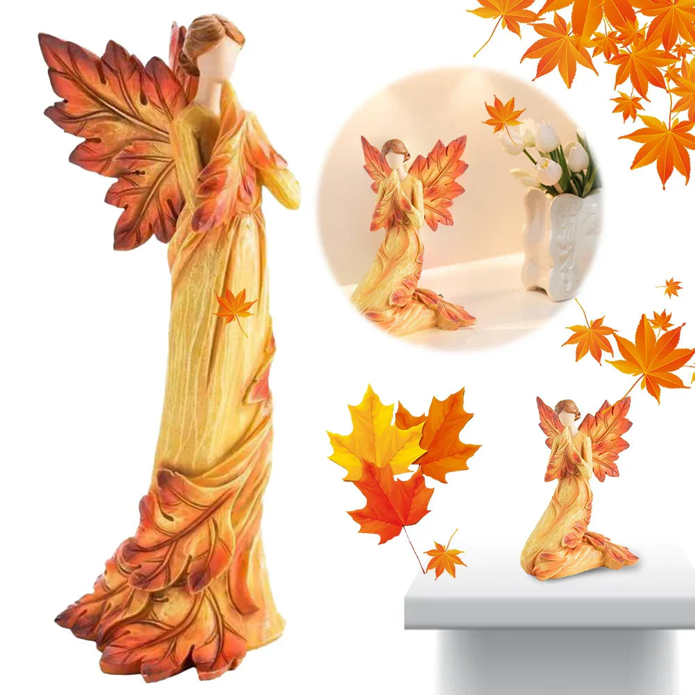 AUTUMNIA Ange en Feuille d'Érable | Figurine en Résine | Décoration Angélique Automnale | 10–15 cm | Pour la Maison & le Jardin