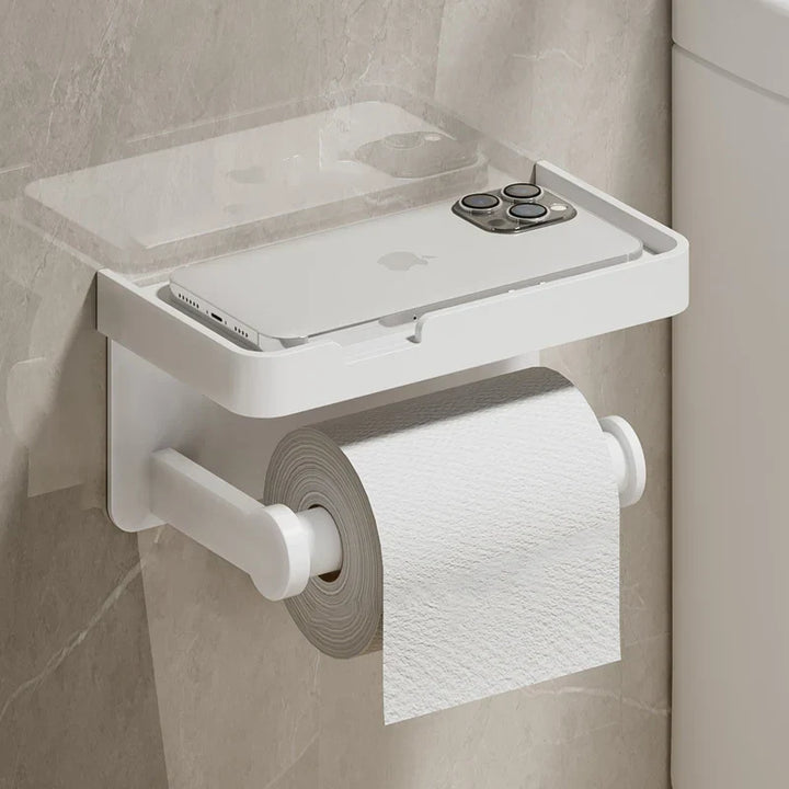 Support de papier toilette mural | Alliage d'aluminium | Sans perçage | Gris/Noir/Blanc
