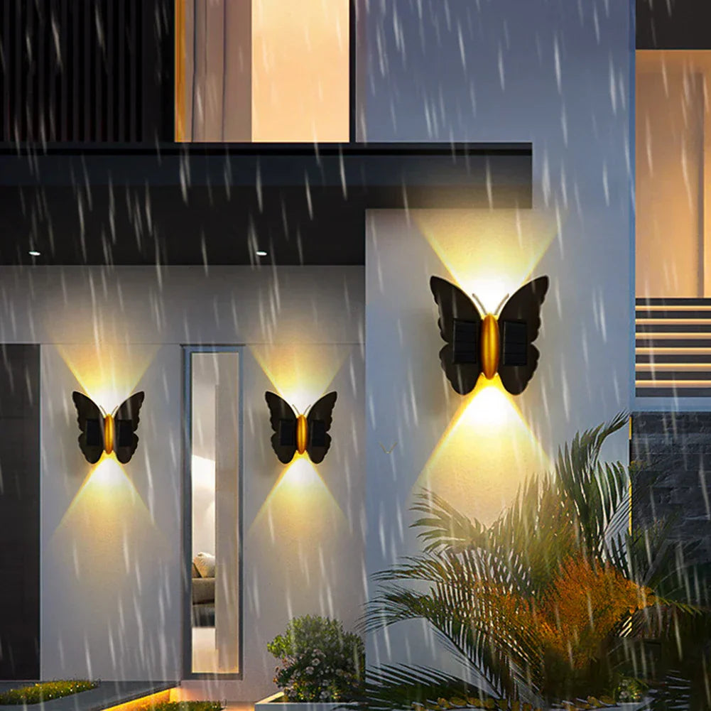 Lumora FlyGlow Lampe Murale Solaire Papillon | Avec Détecteur de Mouvement & Auto On/Off | IP65 Étanche | Pour Jardin & Entrée