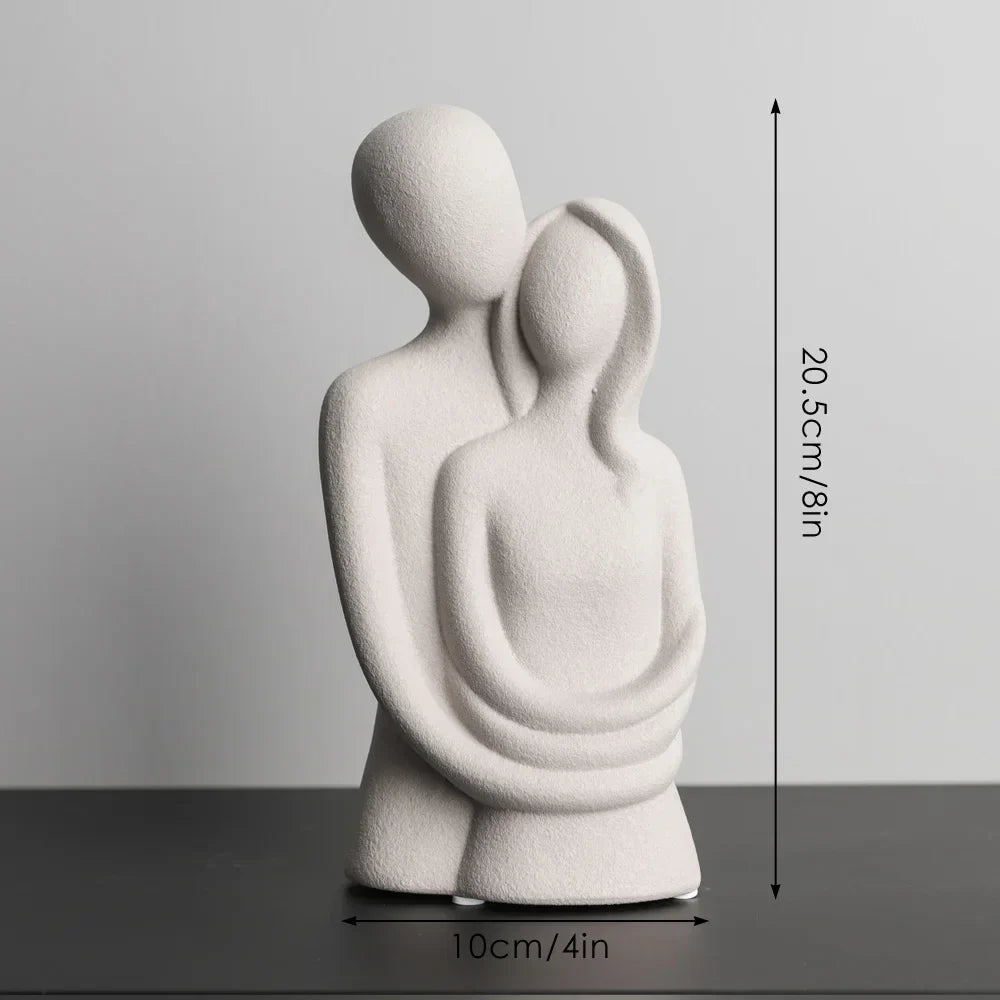 AMORIA Sculpture Couple | Nordique Abstrait | Céramique Mate | Blanc & Gris