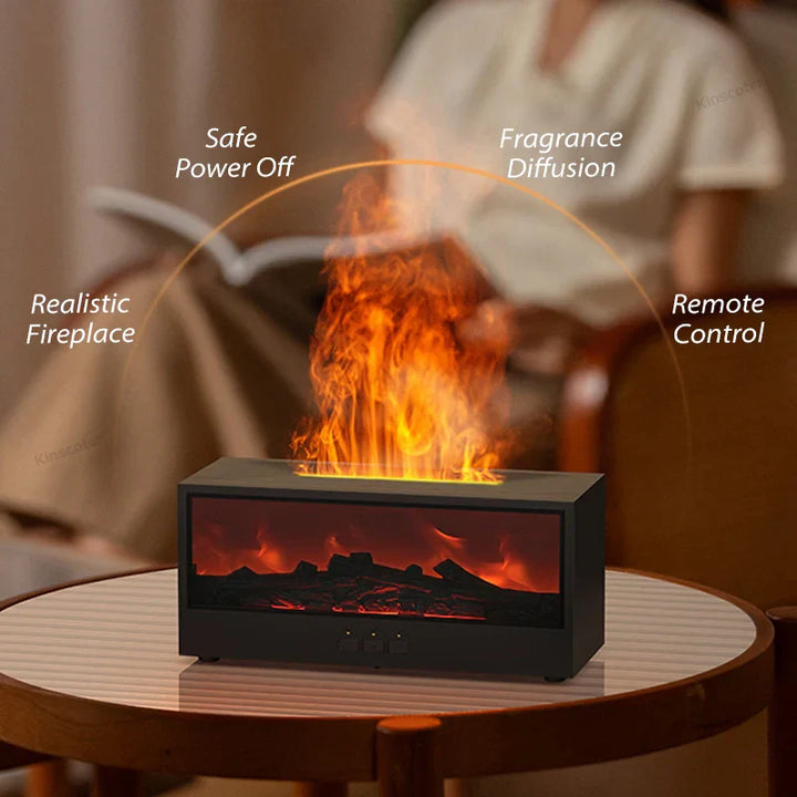 Diffuseur d'arôme Flamora Kamin | Humidificateur de 150 ml avec effet flamme LED & télécommande | Mode sans eau avec arrêt automatique | Diffuseur d'huile parfumée