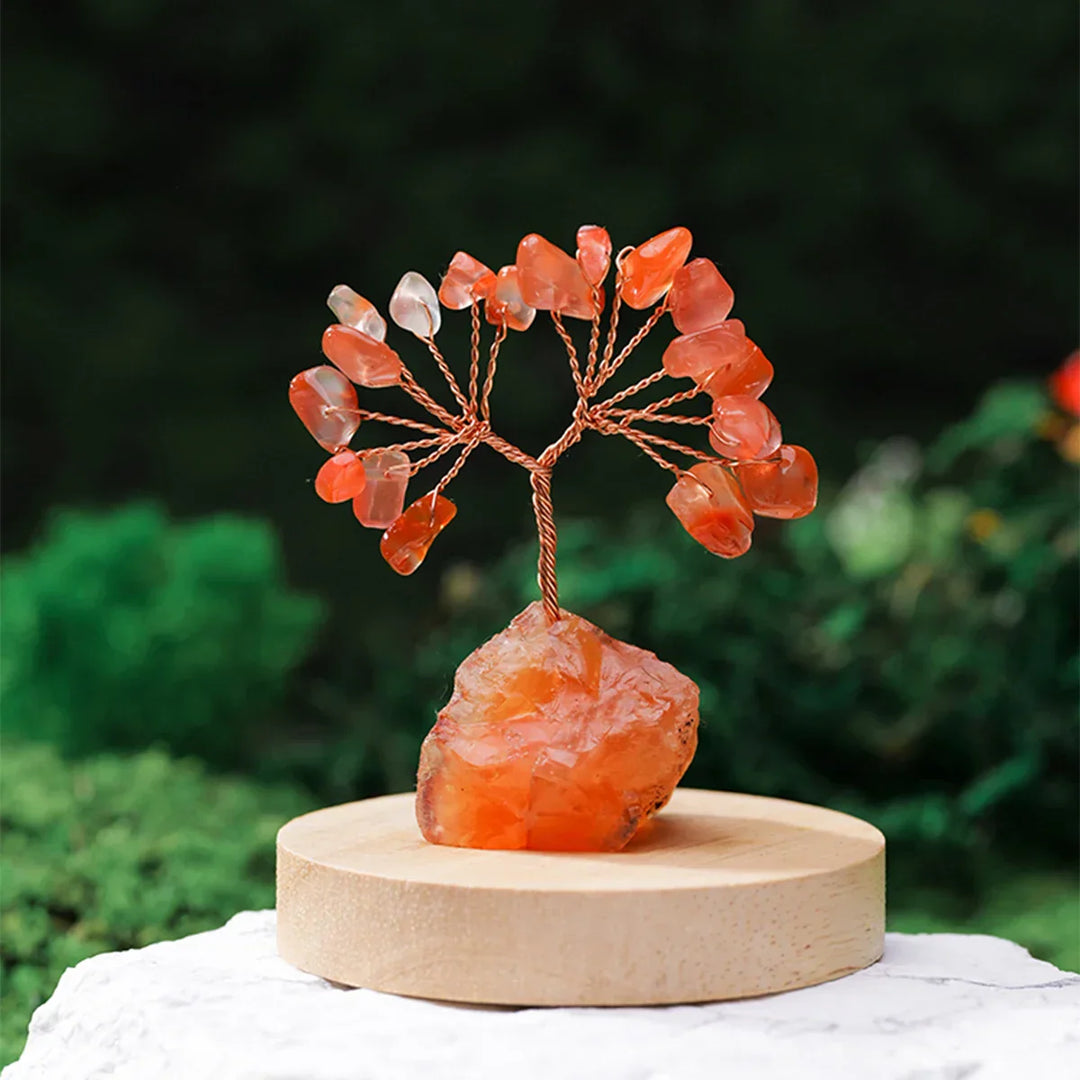 Décoration Arbre en Cristal | Base en Pierre Naturelle & Brute | Arbre de Chance pour la Maison & Bureau
