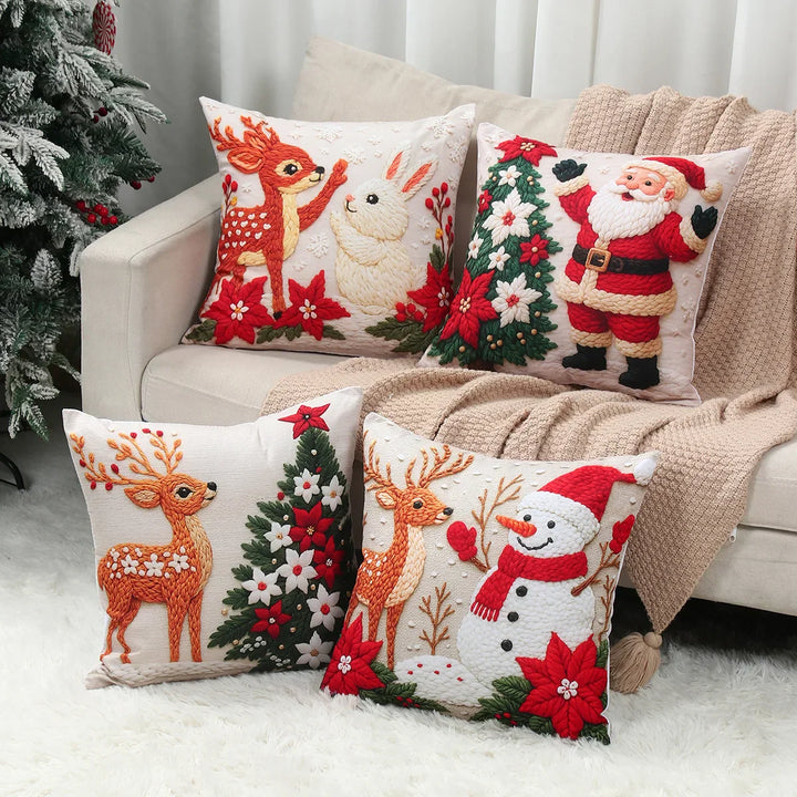 Ensemble de Housses de Coussin de Noël (4 pièces) | Décoration Festive pour la Maison | Coton Doux | 45x45 cm