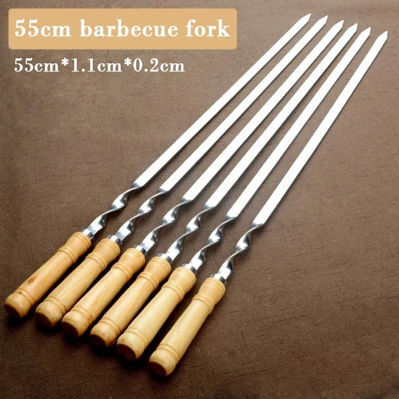 GrillSpear Brochettes de Grill 55 cm | Set de 6 | Acier inoxydable avec poignée en bois de hêtre | Extra Long & Résistant à la chaleur
