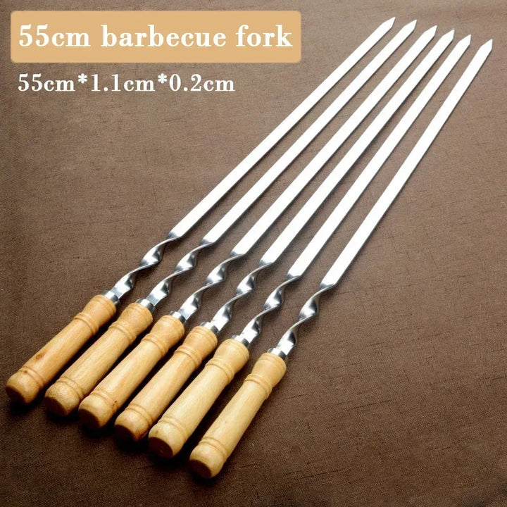 GrillSpear Brochettes de Grill 55 cm | Set de 6 | Acier inoxydable avec poignée en bois de hêtre | Extra Long & Résistant à la chaleur