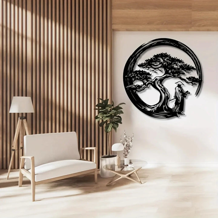 ZENORA Décoration Murale Métallique Bonsai | Design Japonais avec Torii & Enso | 40 × 40 cm