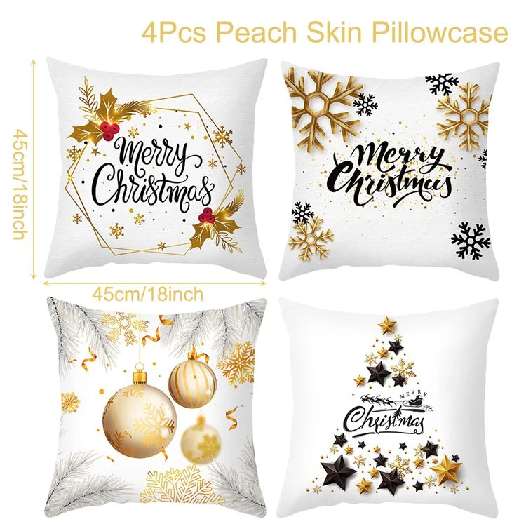 Ensemble de Housses de Coussin de Noël (4 pièces) | Décoration Festive pour la Maison | Coton Doux | 45x45 cm