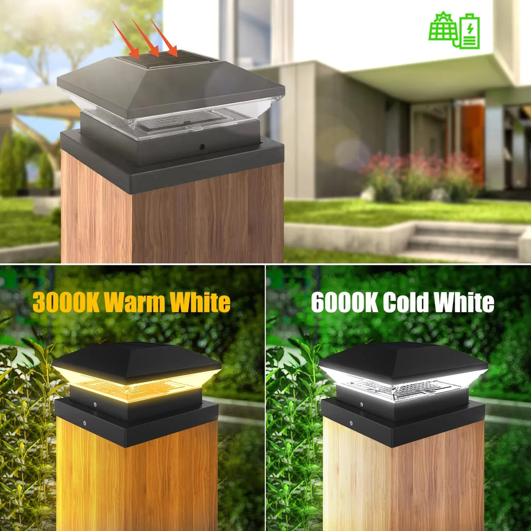 LumiColumna Lampe Solaire de Poteau | Température de Couleur Réglable Chaud & Froid | Étanche IP65 | Pour Poteaux de Clôture, Jardin & Portail