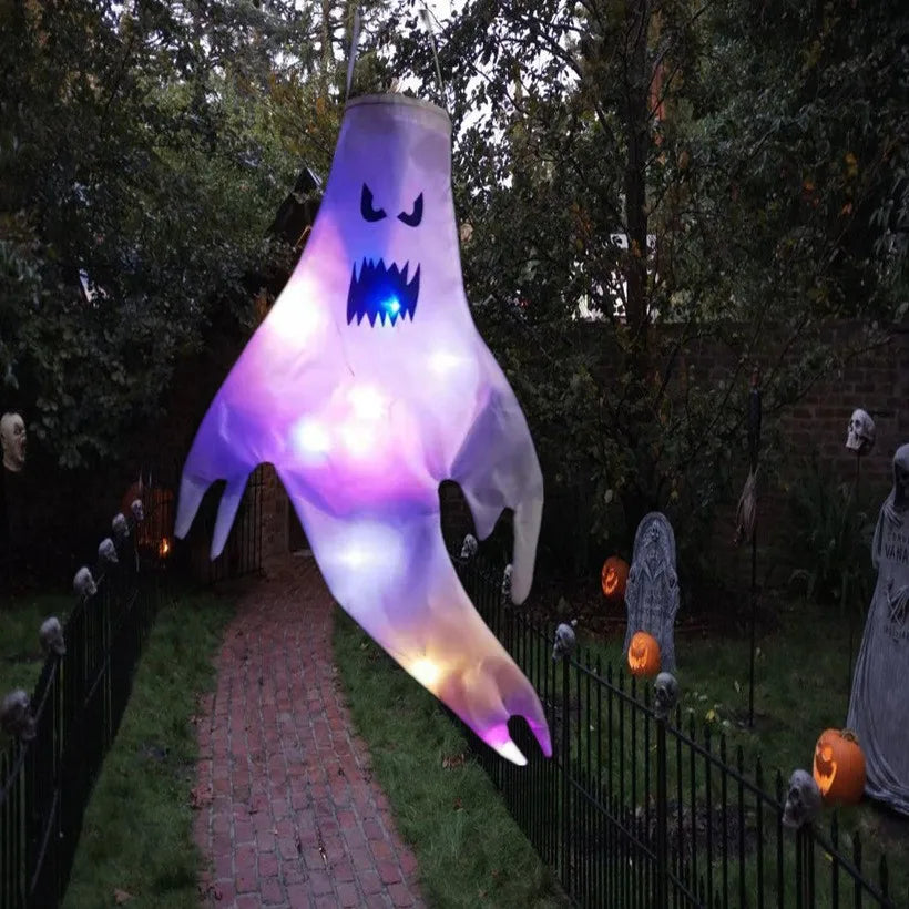 Halloween Fantômes Lumineux SpookyGlow | Décoration Suspendue LED Extérieure | Avec Visages Lumineux | Grand Format