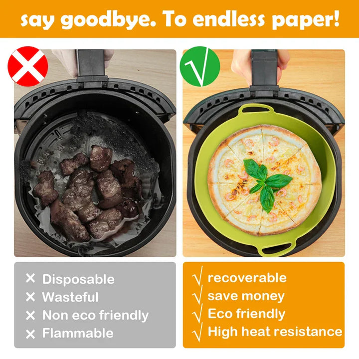 Crispura Panier en silicone | Insert en silicone pour friteuse à air chaud | Rond & Réutilisable | Antiadhésif & Résistant à la chaleur | Vert/Jaune