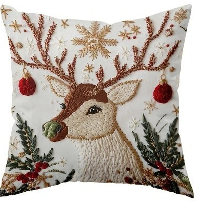 Housses de coussin de Noël NordGlanz | Santa, Bonhomme de neige, Renne & Sapin | Polyester de haute qualité | Lavable en machine