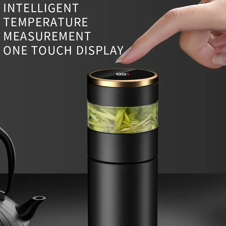 ThermoBrew | Bouteille isotherme avec affichage de température LED & infuseur à thé | 450 ml | Acier inoxydable 304 | Noir
