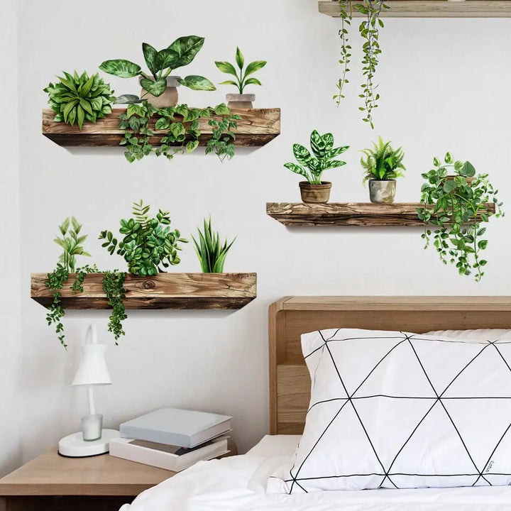 Autocollant mural GreenVista | Design de pot de fleurs | Autocollant et réutilisable | 76 x 39 cm