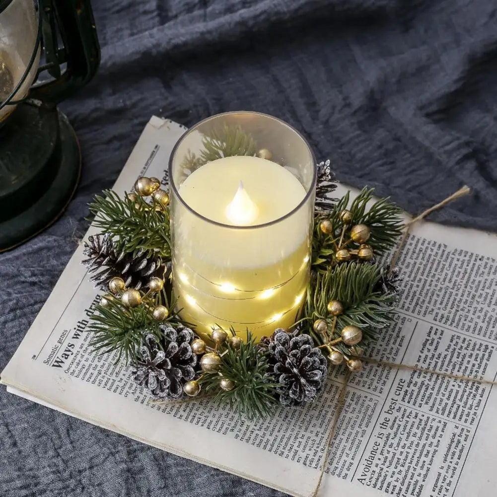 Couronne de Bougie NordicPine | Couronne de Noël avec cônes de pin et baies | Couronne rustique en aiguilles de pin | Décoration de table festive