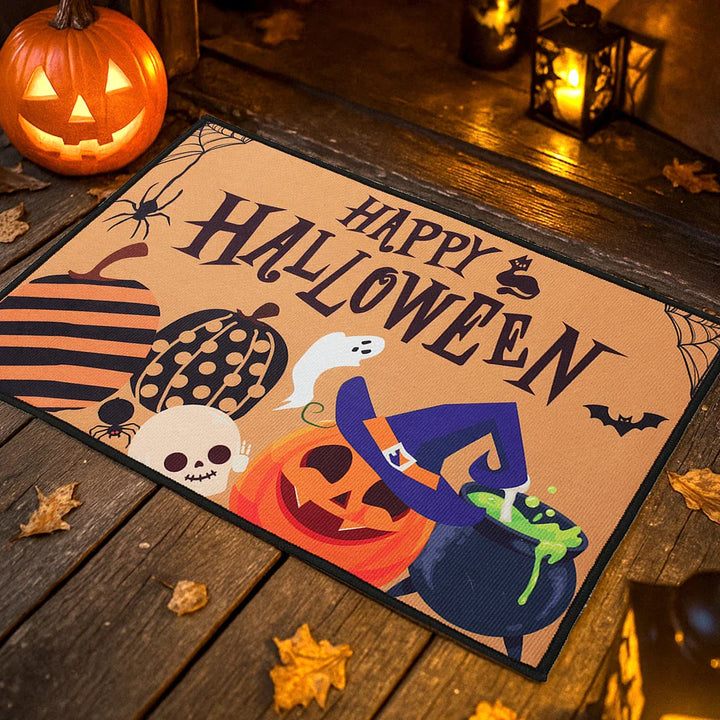 Tapis d'entrée Halloween SpookyHome | Velours Cristal | Citrouilles & Fantômes | Antidérapant & Doux
