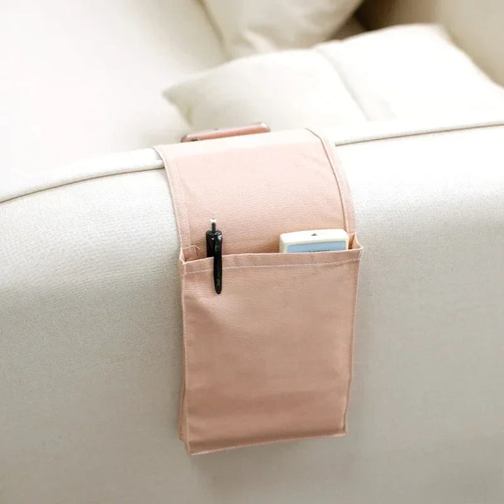 Organisateur de lit Restivo en toile de coton | Rangement suspendu avec poches | Pour télécommande, livres et accessoires – environ 30×20×10 cm